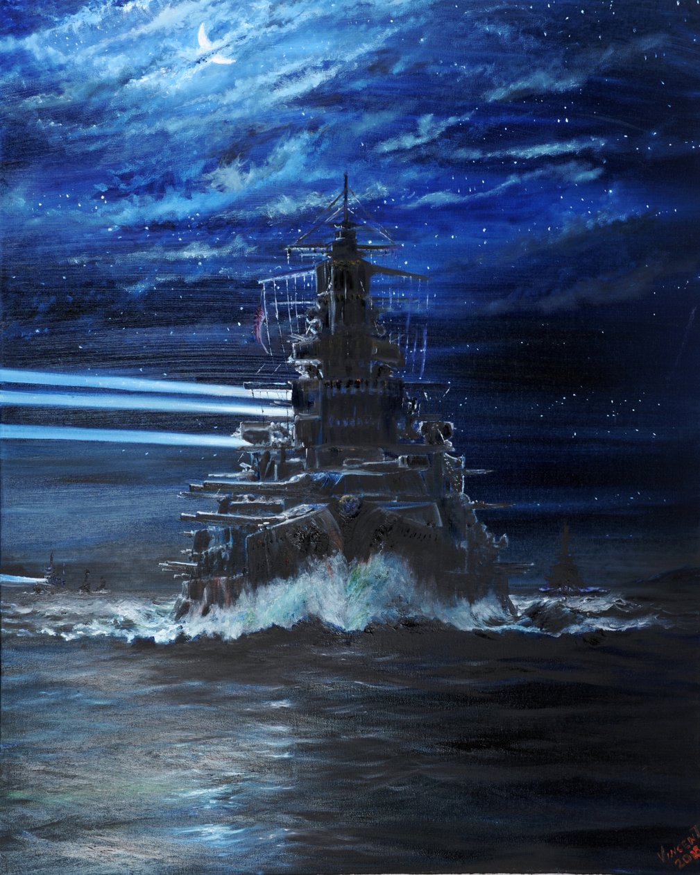IJN Hiei和Akatsuki点亮了亚特兰大号，瓜达尔卡纳尔号1942年，2018年， 作者 文森特·亚历山大·布斯