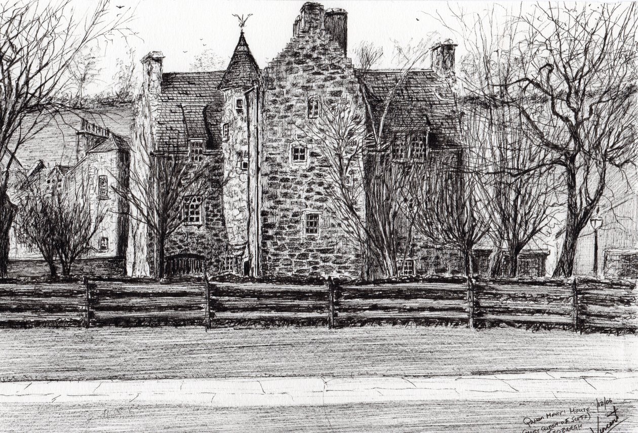 Queen Marys house Jedburgh，2006，（墨水在纸上） 作者 文森特·亚历山大·布斯