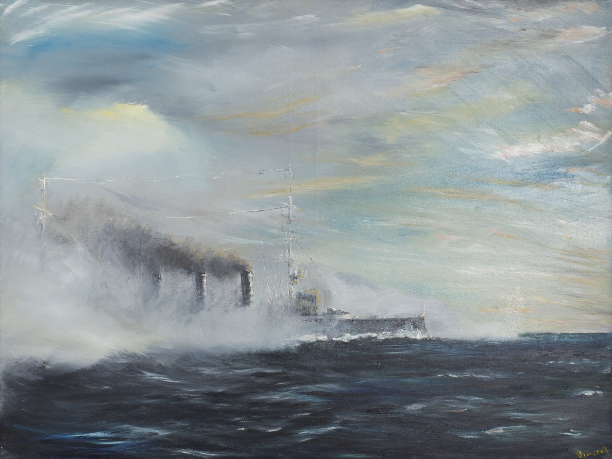 SMS Emden&39;东方天鹅&39;，1914年，2011年，（油画） 作者 文森特·亚历山大·布斯
