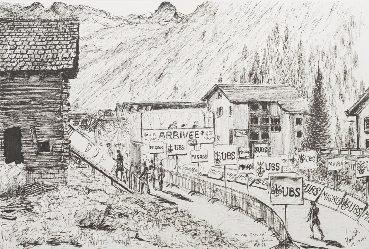Sierre to Zinal Mountain Race，The Finish，2009，（Ink on Paper） 作者 文森特·亚历山大·布斯