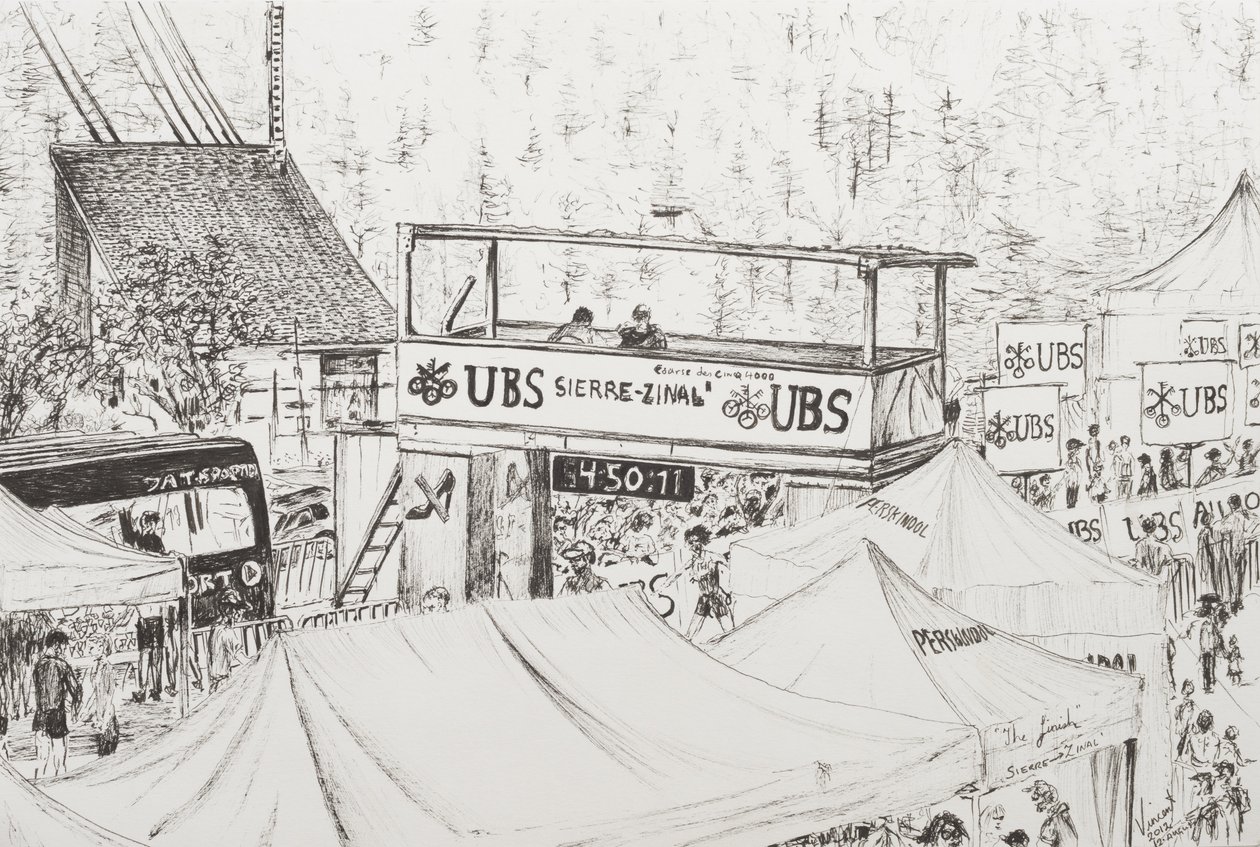 Sierre到Zinal Mountain Race，The Finish 2012.（Ink on Paper） 作者 文森特·亚历山大·布斯