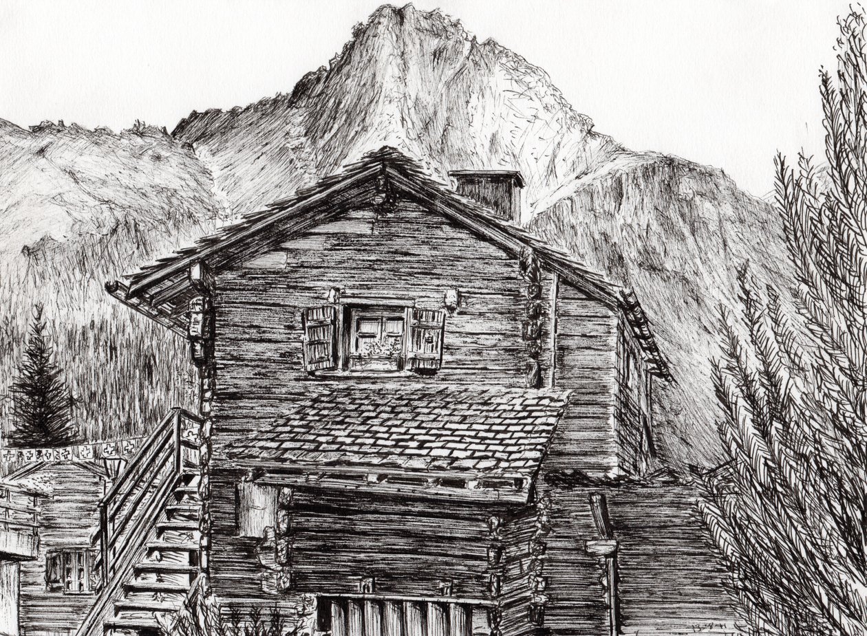 查看来自B＆B Zinal Switzerland，2011，（墨水在纸上） 作者 文森特·亚历山大·布斯