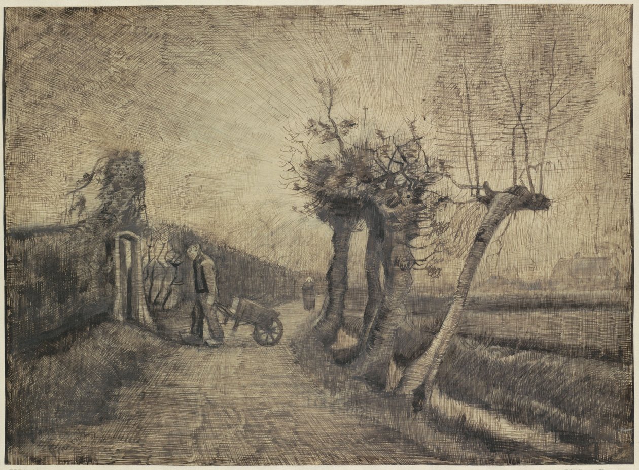 1884年Nuenen的牧师花园背后的道路（墨水在纸上） 作者 文森特·梵高