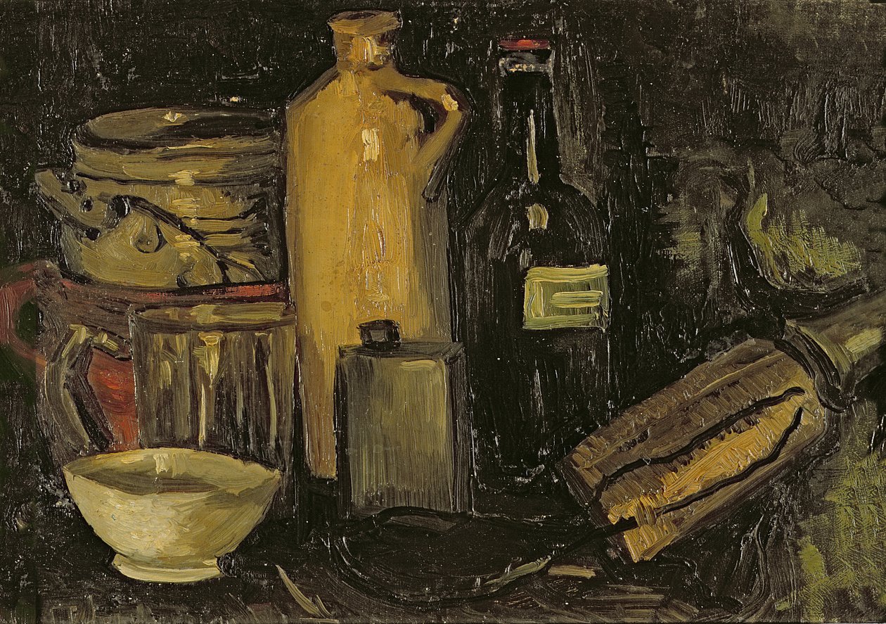 与罐，瓶和烧瓶的静物画，c.1886 作者 文森特·梵高