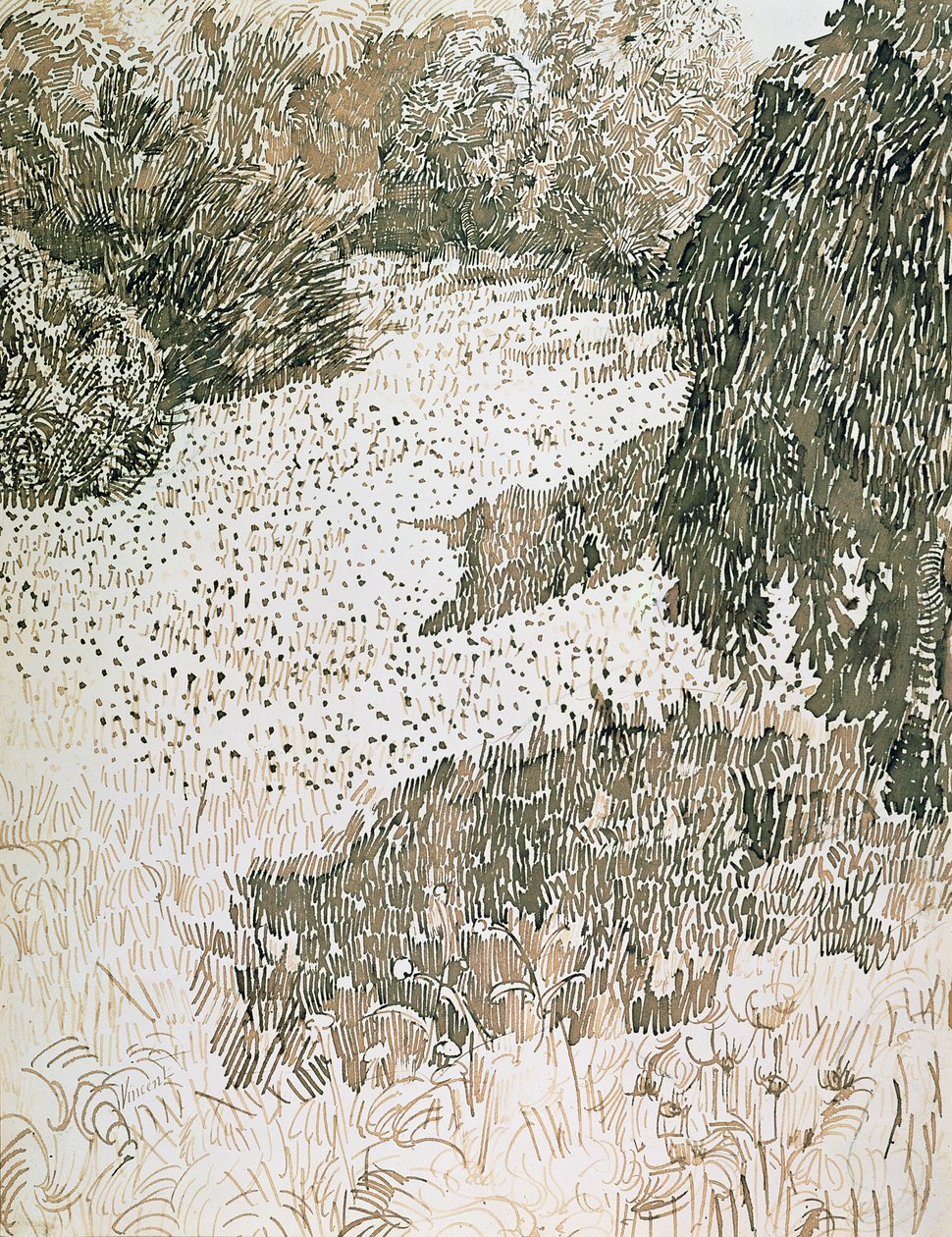 公园的角落，1888年（墨水和铅笔在纸上） 作者 文森特·梵高