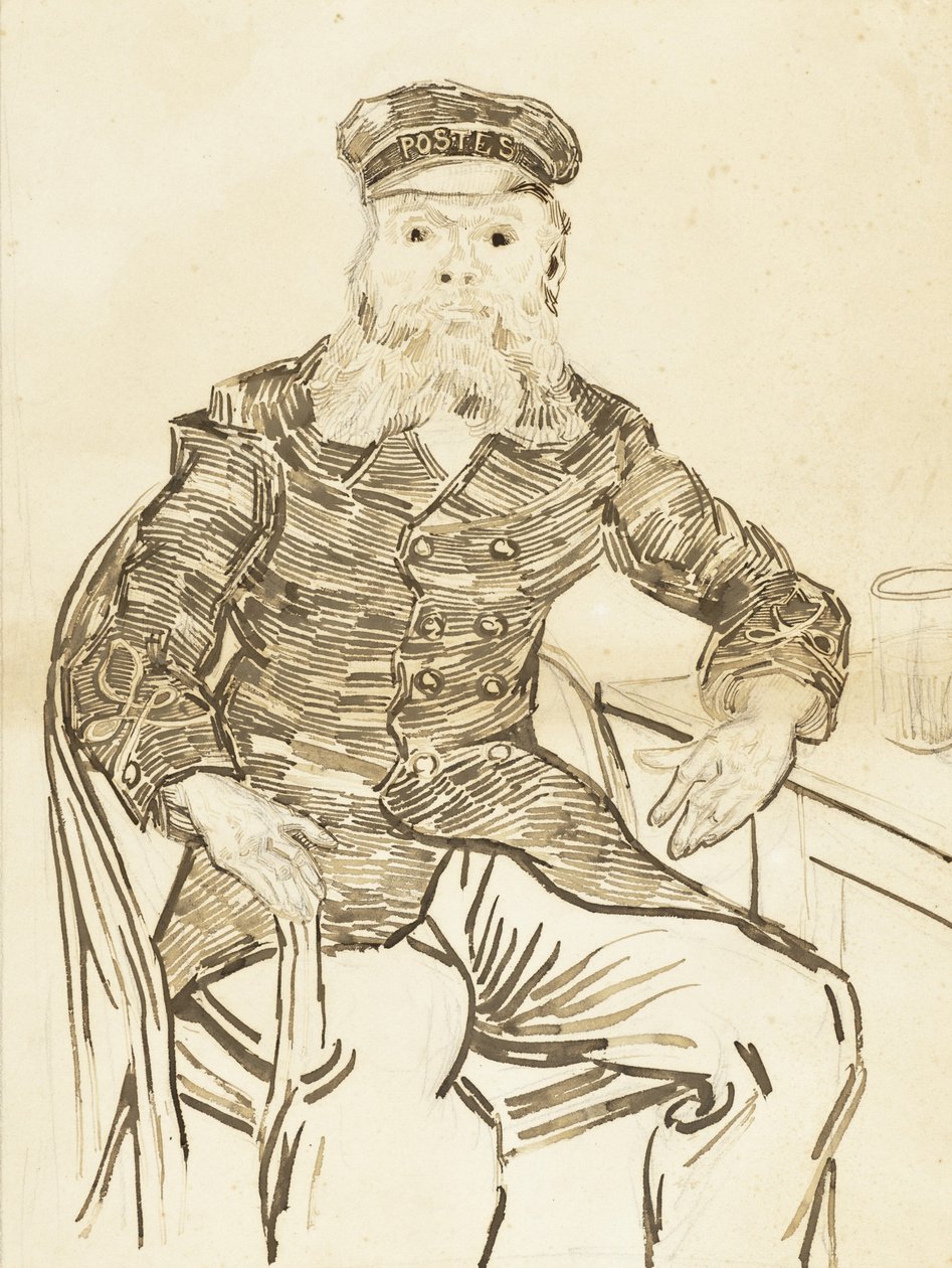 邮差约瑟夫罗林，1888年（棕色墨水在纸上的石墨） 作者 文森特·梵高