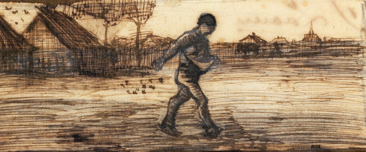 播种者，从一系列四个代表四季的图画（铅笔，笔和棕色墨水在纸上）（另见61643-4-6） 作者 文森特·梵高