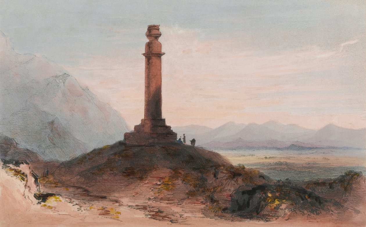 卡布尔附近的亚历山大纪念柱，c.1842（彩色平版印刷） 作者 文森特（后）爱