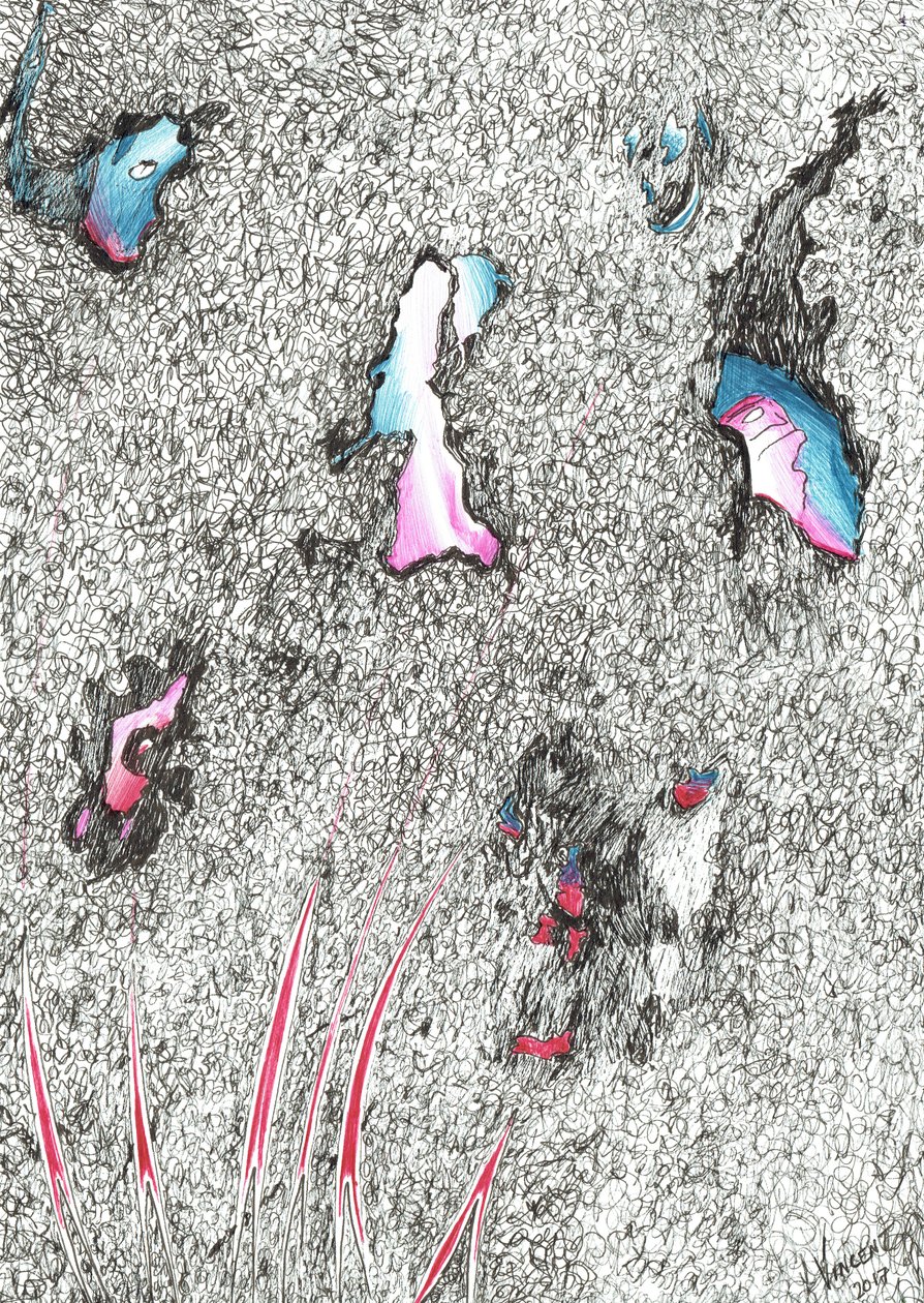 Paleheads，2017，（墨水在纸上） 作者 文森特·亚历山大·布斯