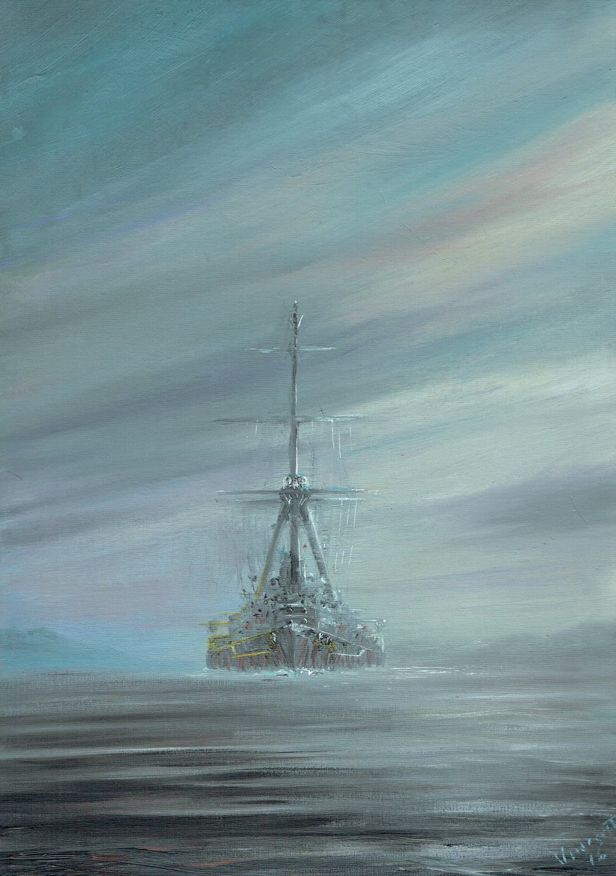 SMS Derfflinger Scapa Flow 1919,2016，（帆布板上的油墨） 作者 文森特·亚历山大·布斯