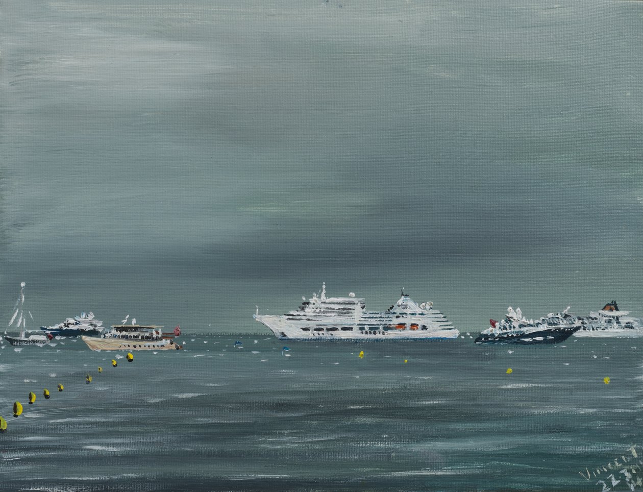 船在戛纳，2014年，（帆布板上的丙烯酸） 作者 文森特·亚历山大·布斯