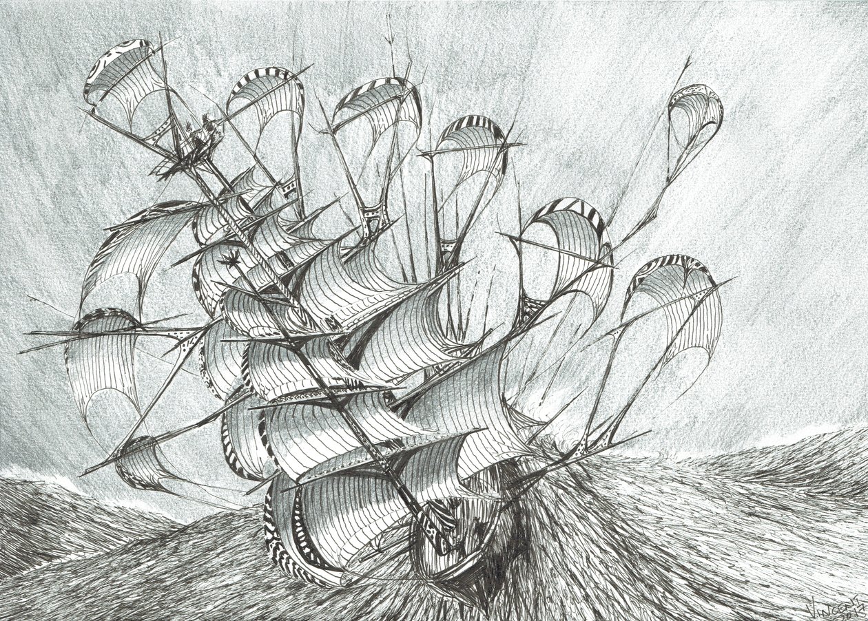 风暴造物主南海，2017，（纸上水墨） 作者 文森特·亚历山大·布斯