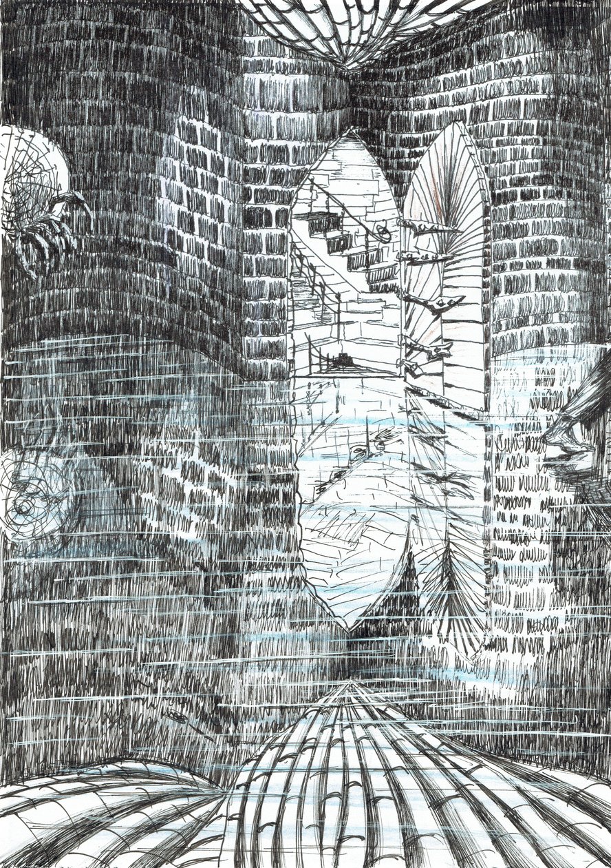 第23页，Findhorn森林中的城堡，2006年，（纸上墨水） 作者 文森特·亚历山大·布斯
