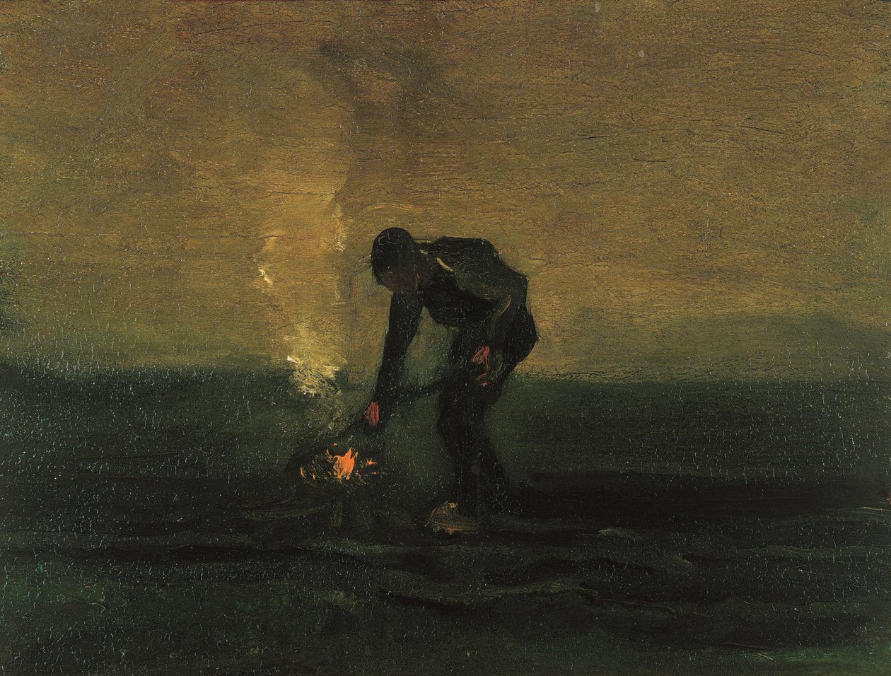 焚烧杂草的农民，1883年。 作者 文森特·梵高