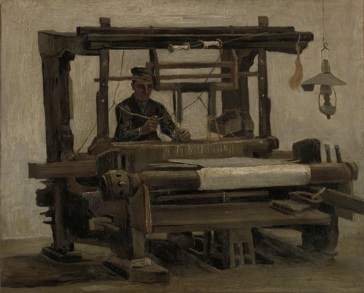 织工在织布机前，1884年。 作者 文森特·梵高