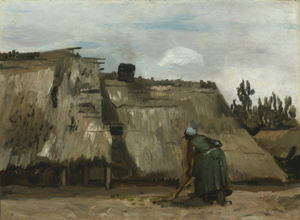 在她的小屋前挖掘的农妇，约1885年。 作者 文森特·梵高