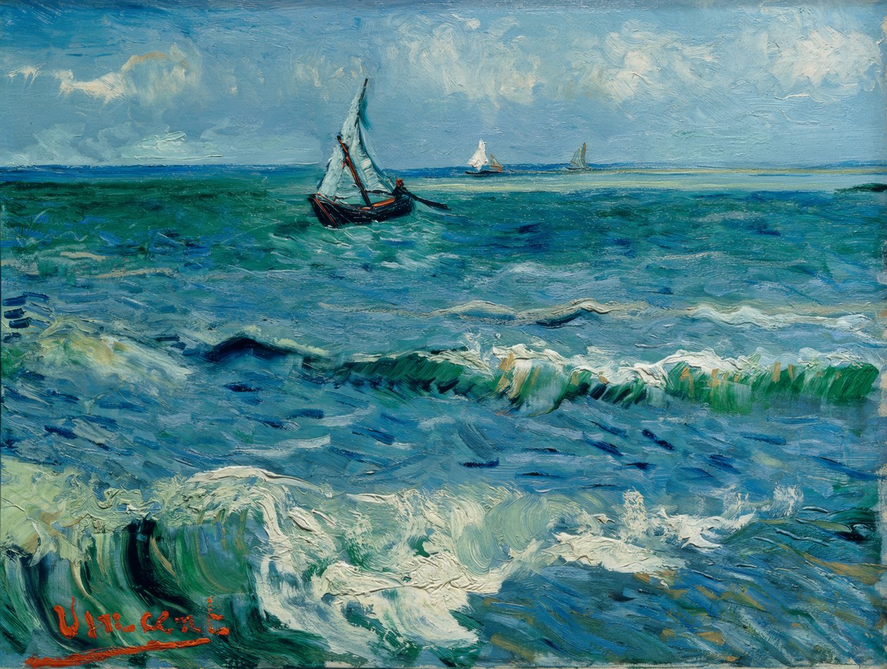 Boote auf See，Saintes-Maries-de-la-Mer 作者 文森特·梵高