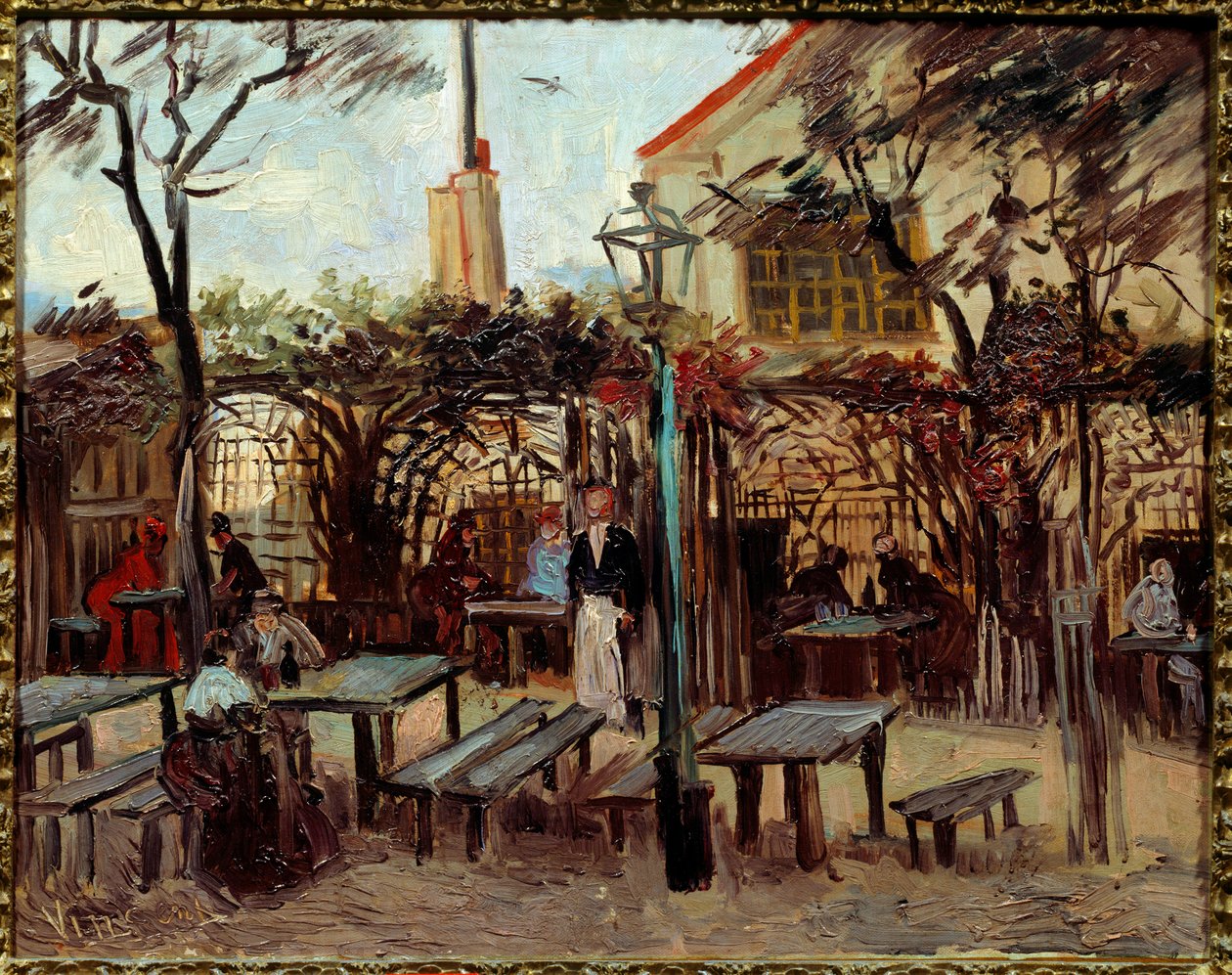 蒙马特的 Guinguette：“Le Billard En Bois”“成为”“La Bonne Franquette”“”。 文森特梵高 (1853-1890) (ec.holl.) 1886 年的绘画。 0.49x0.64 m 巴黎，奥赛博物馆 作者 文森特·梵高