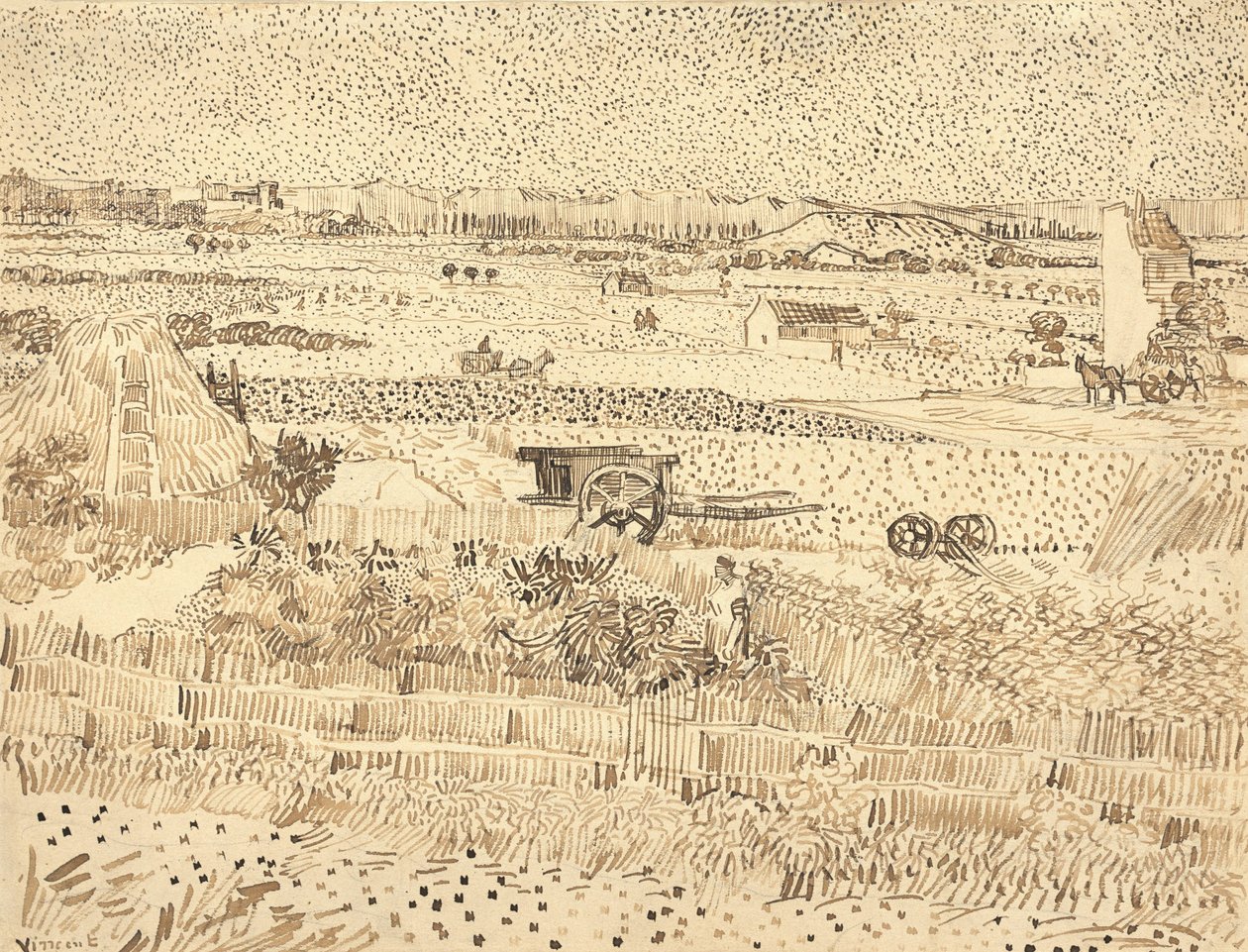 收获--拉克鲁平原，1888年。 作者 文森特·梵高
