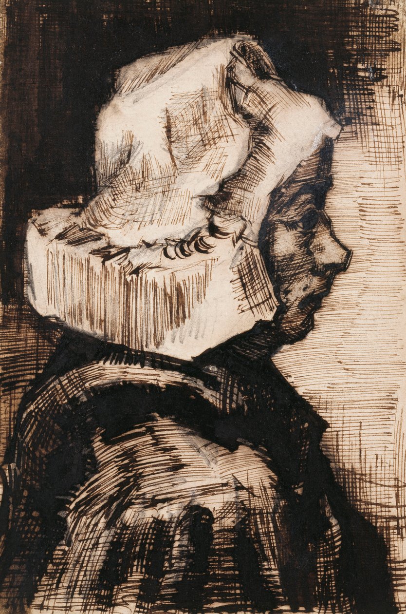 一位农民妇女的头，向右，1884年 作者 文森特·梵高
