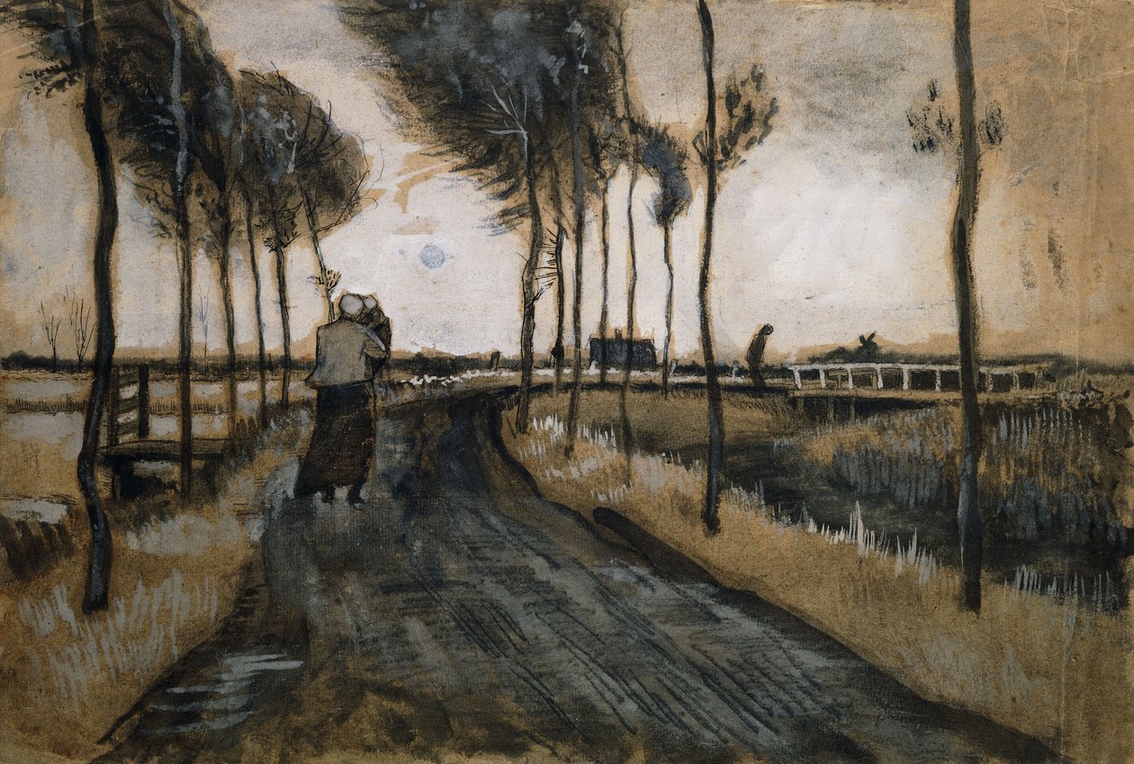 女人和孩子的风景；带女人和孩子的风景，1883年 作者 文森特·梵高