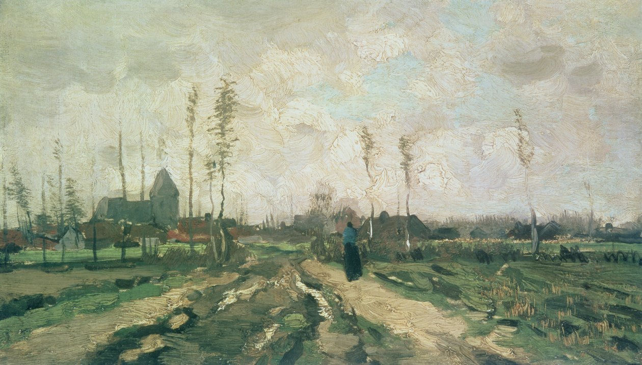 教堂和房屋的风景，努嫩，1885年 作者 文森特·梵高