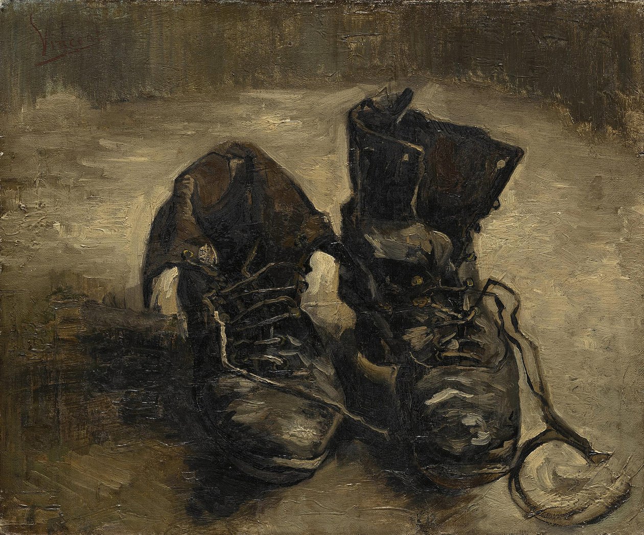 文森特梵高（1853-1890）的“”黑靴子“”或“旧鞋”。 1886. 文森特梵高博物馆。 阿姆斯特丹。 作者 文森特·梵高