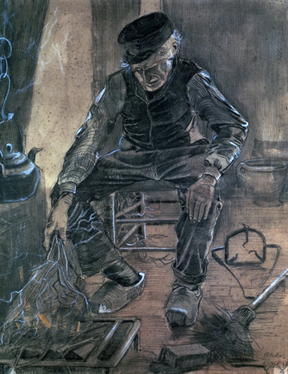 老人点燃木头，1881年 作者 文森特·梵高