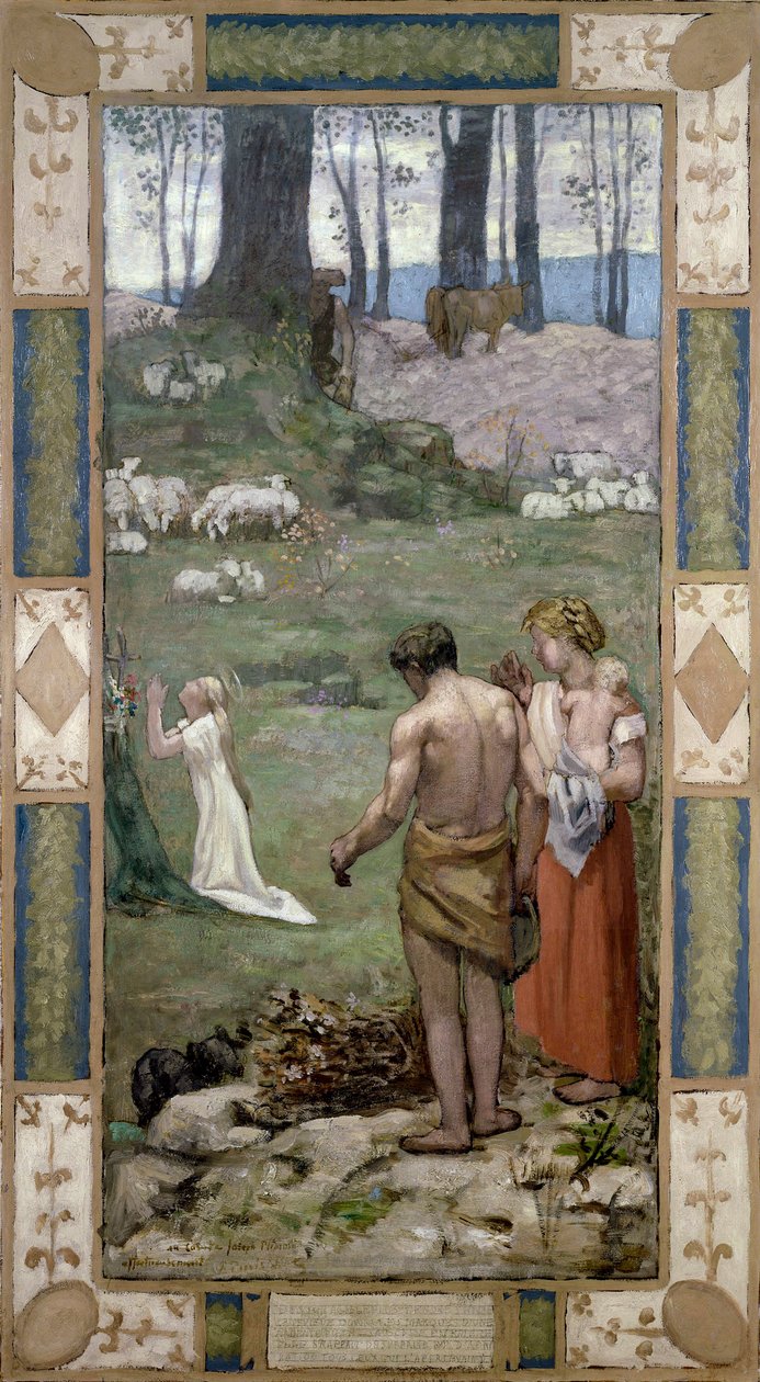 "文森特-梵高（1853-1890 年）的油画《祈祷中的圣热纳维耶娃》（Sainte Genevieve enfant en priere） 1876 年 尺寸 136.5x76.3 厘米 梵高博物馆，阿姆斯特丹 作者 文森特·梵高