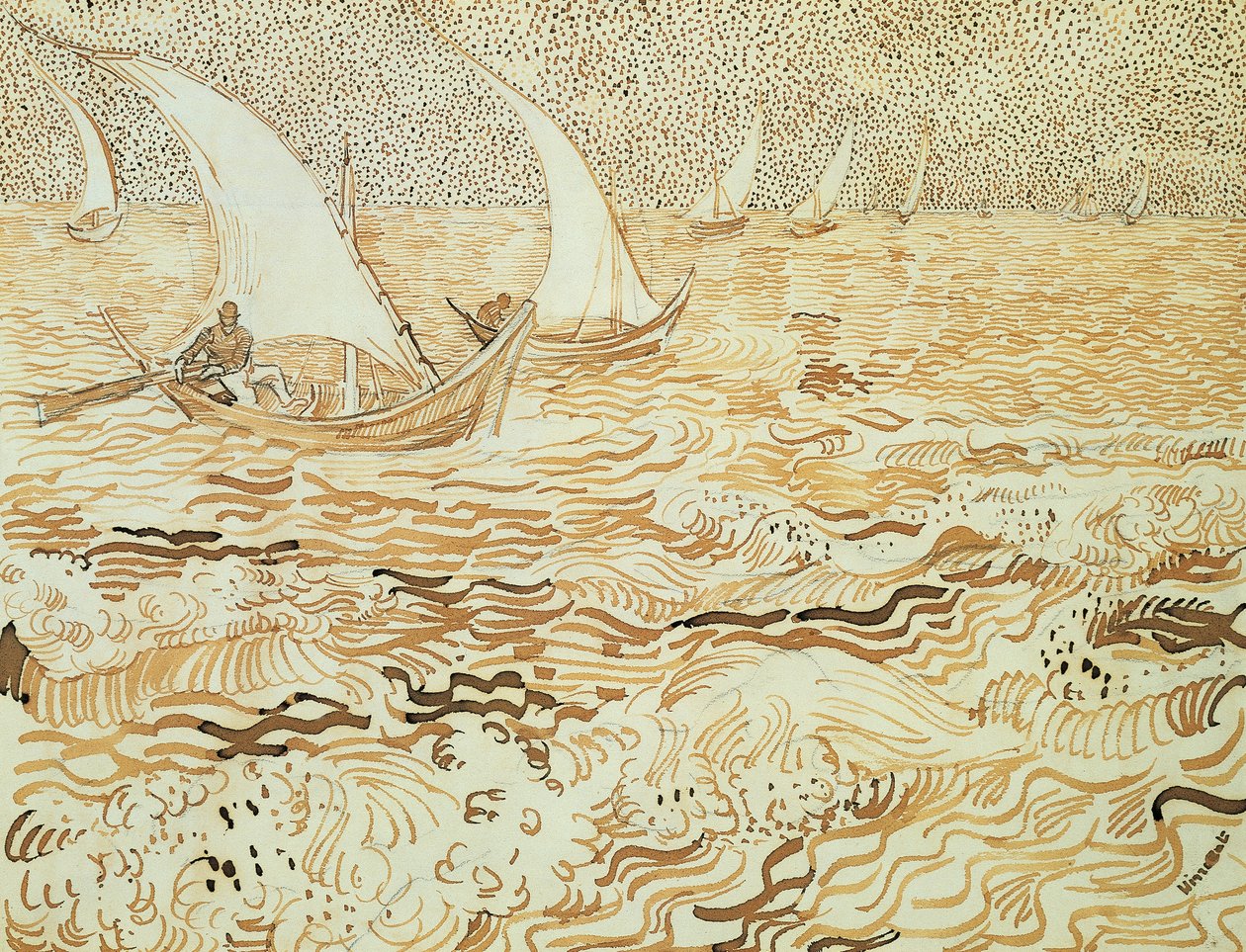 Saintes-Maries-de-la-Mer 的海景 作者 文森特·梵高