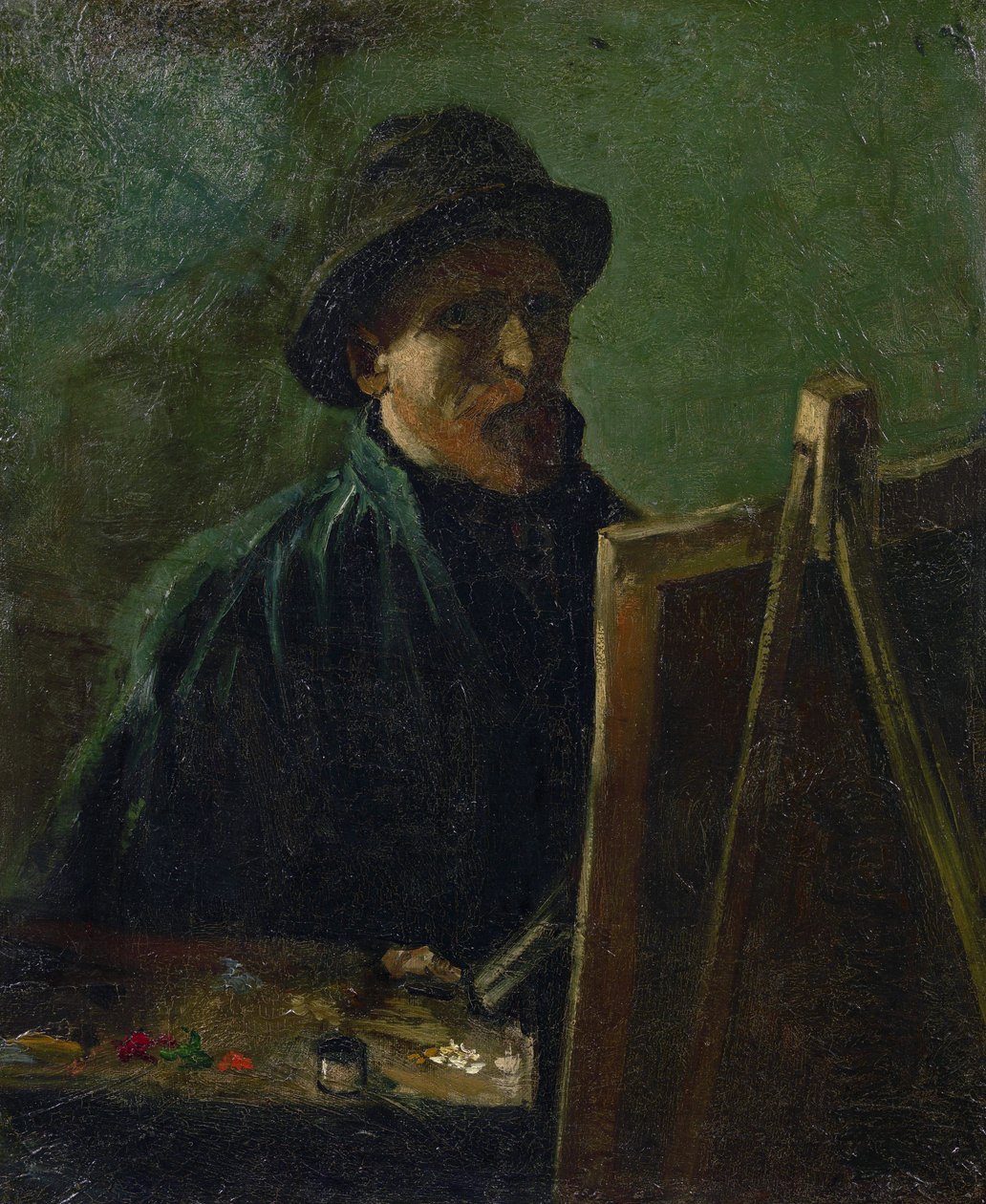梵高画架上的自画像，梵高 (1853-1890)。 布面油画，尺寸：46,5x38,5 作者 文森特·梵高