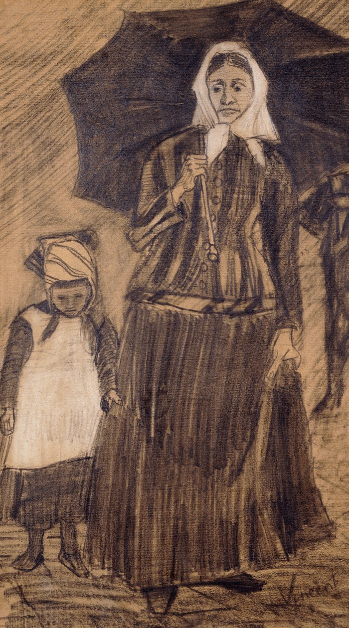 Sien在一把雨伞和一个女孩下，1882年 作者 文森特·梵高