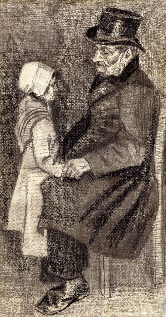 小女孩坐男人；男子坐着圆角，1882年 作者 文森特·梵高