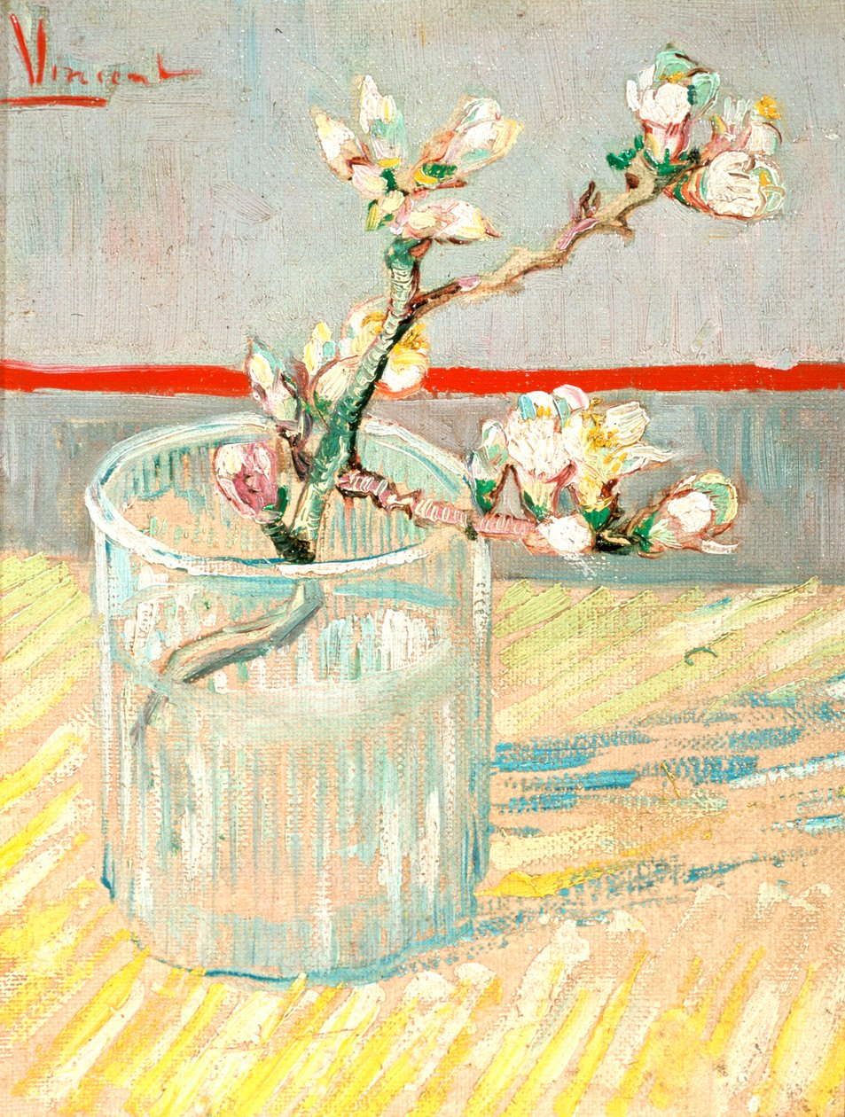 杏仁开花的小树枝在玻璃的，1888年。 作者 文森特·梵高