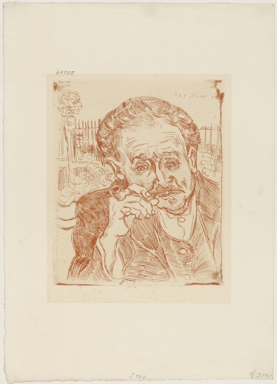 《拿烟斗的人》（保罗·加歇博士的肖像），c.1890-1909（纸上蚀刻） 作者 文森特·梵高