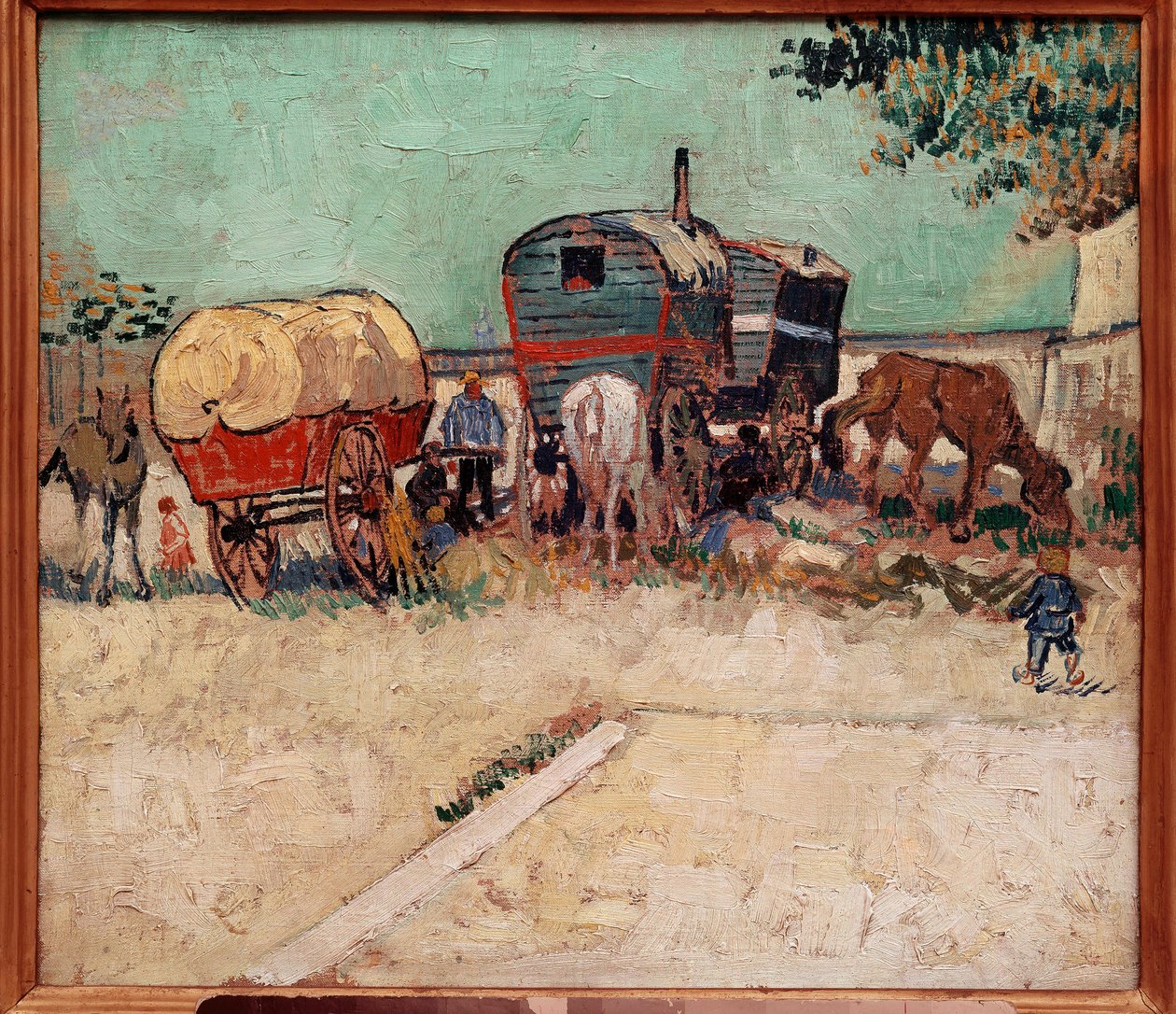 The trailers, a camp of bohemians in the vicinity of Arles. Painting by Vincent Van Gogh (1853-1890) 作者 文森特·梵高