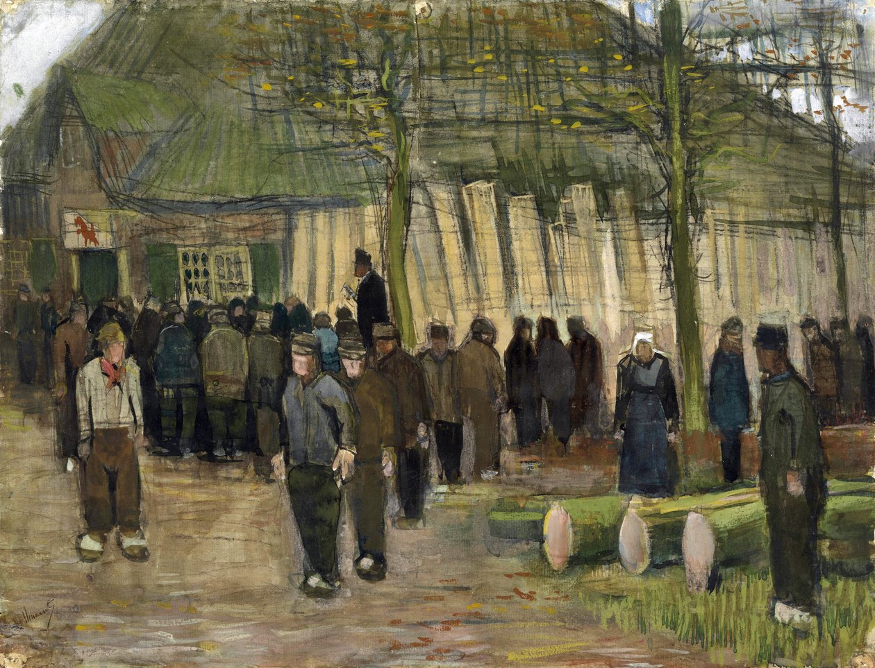 Timber sale (vente de bois) par Gogh, Vincent, van (1853-1890). Chalk, watercolor, pen and ink on paper, size : 34,9x44,8 作者 文森特·梵高