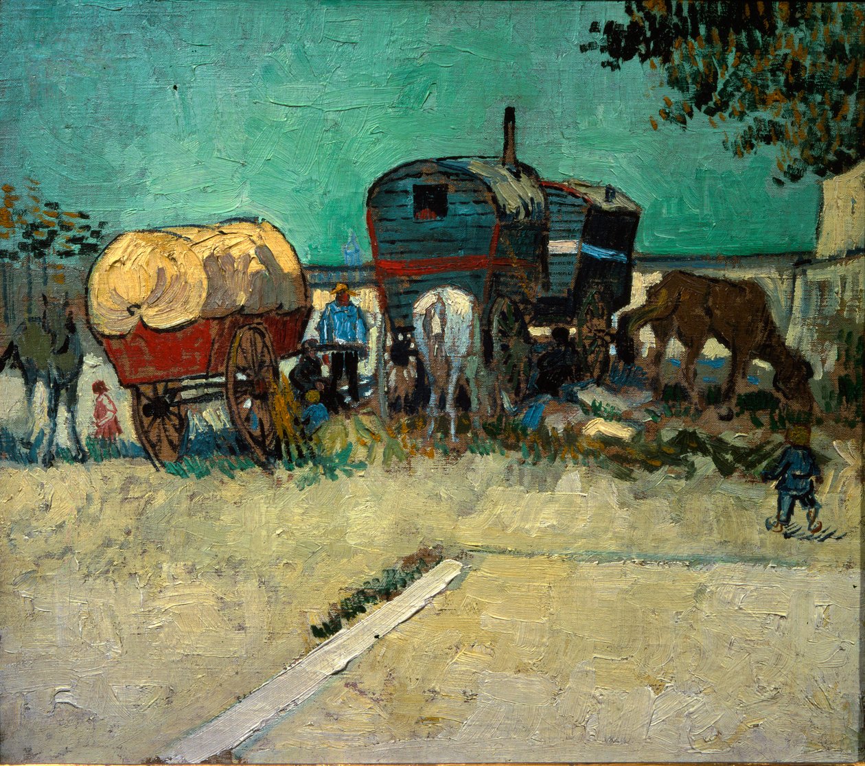 拖车，阿尔勒附近的波西米亚营地（布面油画 作者 文森特·梵高