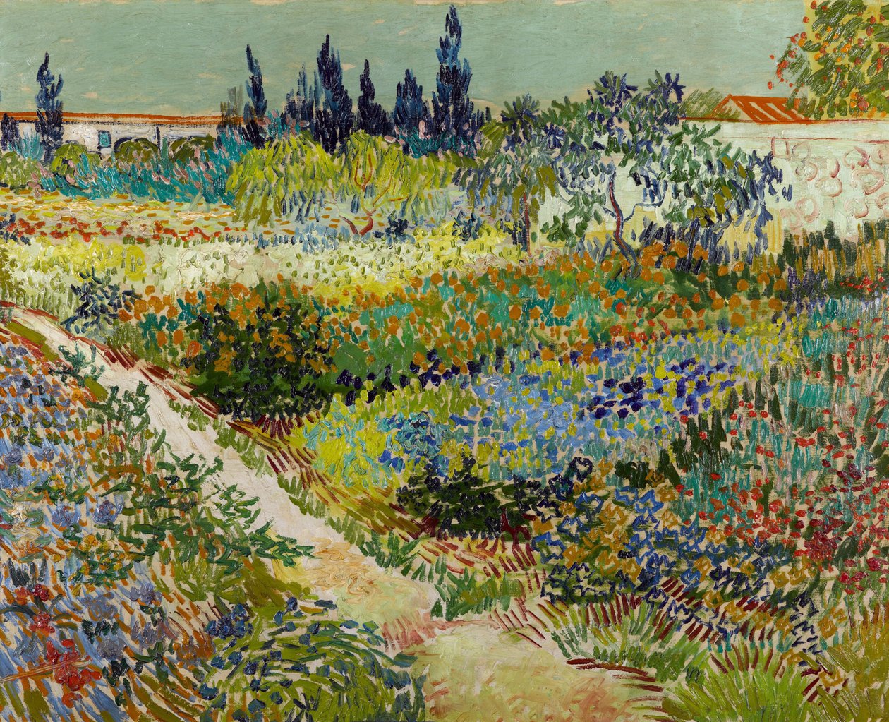 "Vue de jardin fleuri avec chemin"（有小径的鲜花花园），文森特-梵高（1853-1890 年）1888 年作品，海牙 Gemeentemuseum Den Haag，下萨克森州 La haye 作者 文森特·梵高