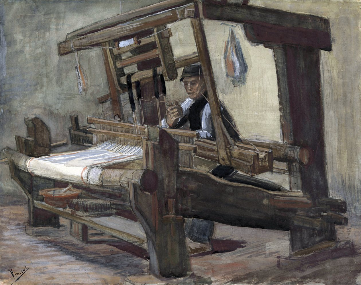 纺织工(tisserand) par Gogh, Vincent, van (1853-1890).钢笔、毛笔、水彩、印度墨水，纸本，尺寸：35.7x45.1 作者 文森特·梵高