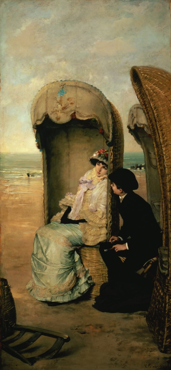 对海滩的信心，c.1883 作者 文森特·冈萨雷斯·帕玛洛里（Vincente Gonzalez Palmaroli）