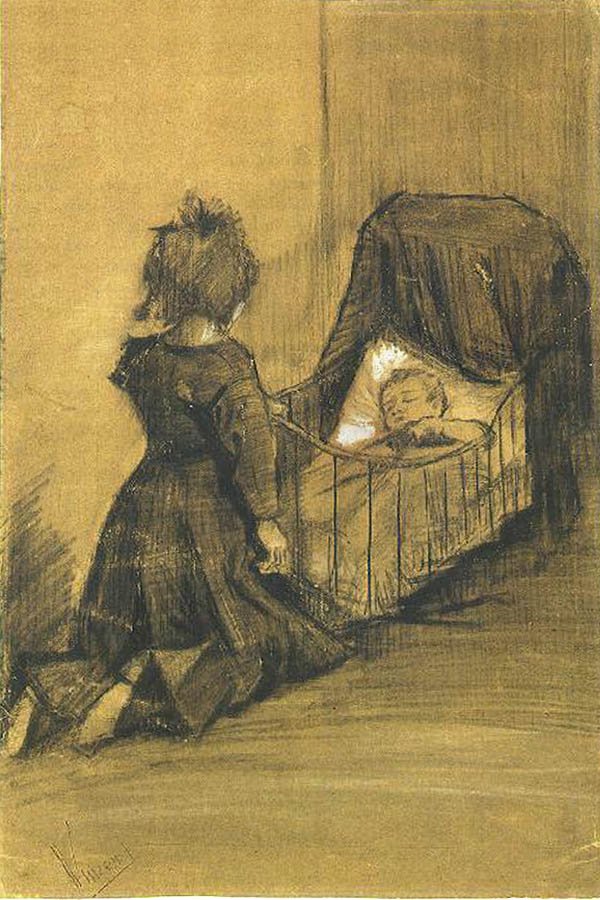 女孩跪在摇篮F 1024 JH 336 作者 文森特·梵高
