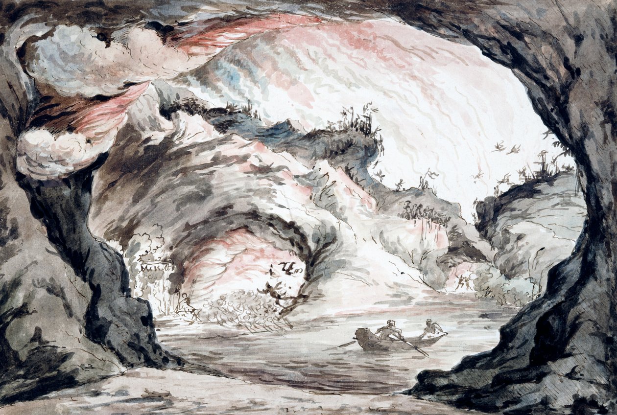 悲剧场景，布景设计草图（水彩画） 作者 文森佐博诺米尼