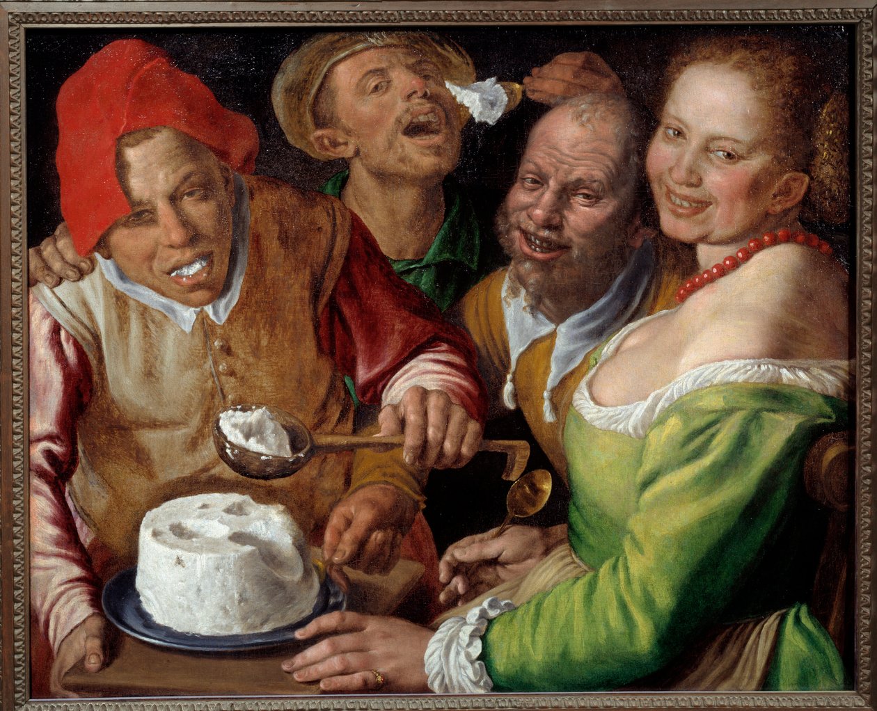 Ricotta Eaters 人物表情怪诞，面容古怪，用勺子吃奶酪。 文森佐·坎皮 (Vincenzo Campi) (1536-1591) 的绘画 作者 文森佐·坎皮（Vincenzo Campi）
