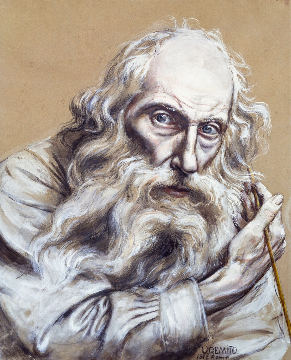 自画像，作者 Vincenzo Gemito（1852-1929），纸上蛋彩画，50x40 厘米 作者 文森佐·杰米托