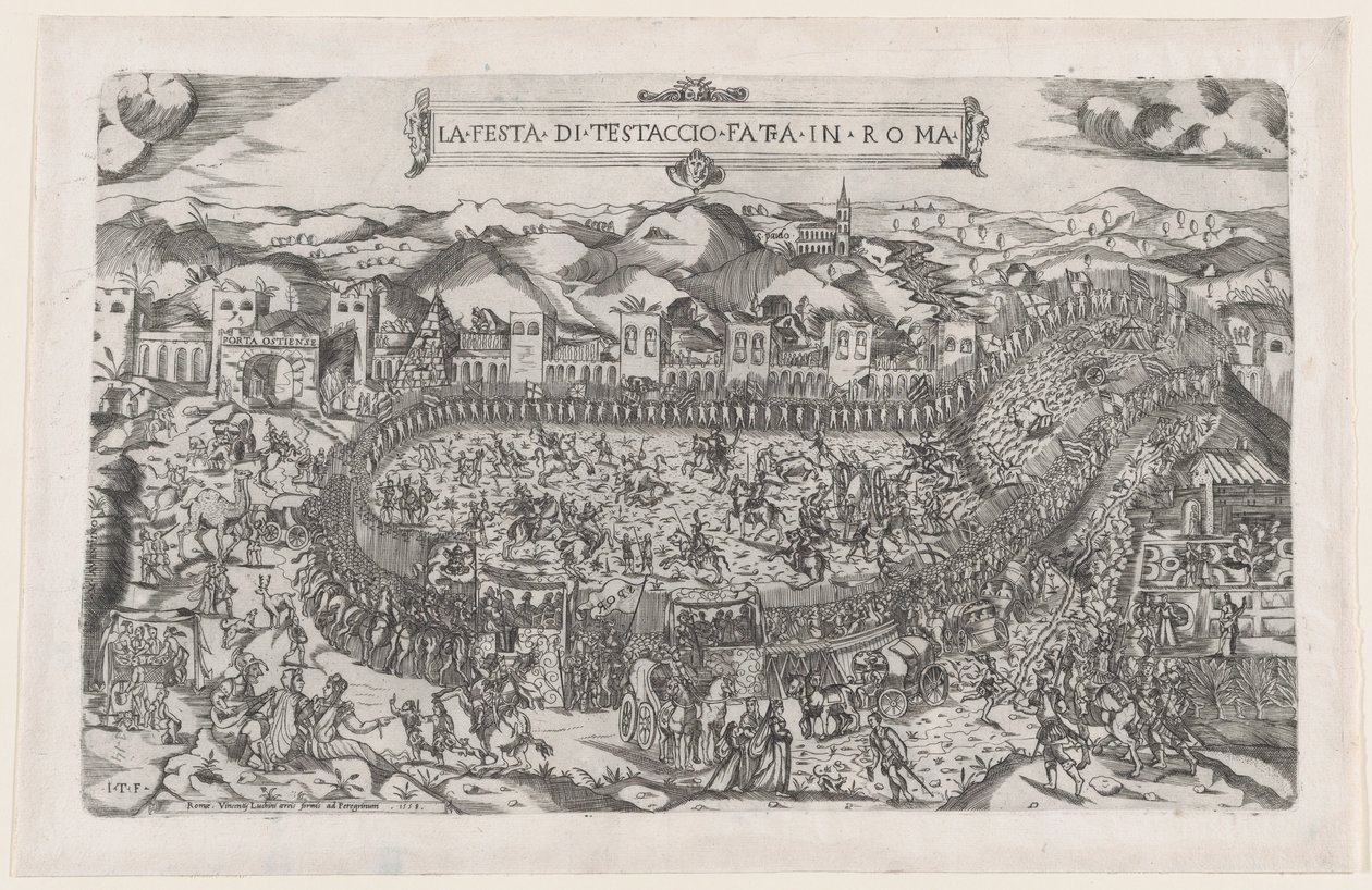 Speculum Romanae Magnificentiae：在罗马Testaccio山举行的狂欢节游戏，1558年。 作者 文森佐·卢奇诺