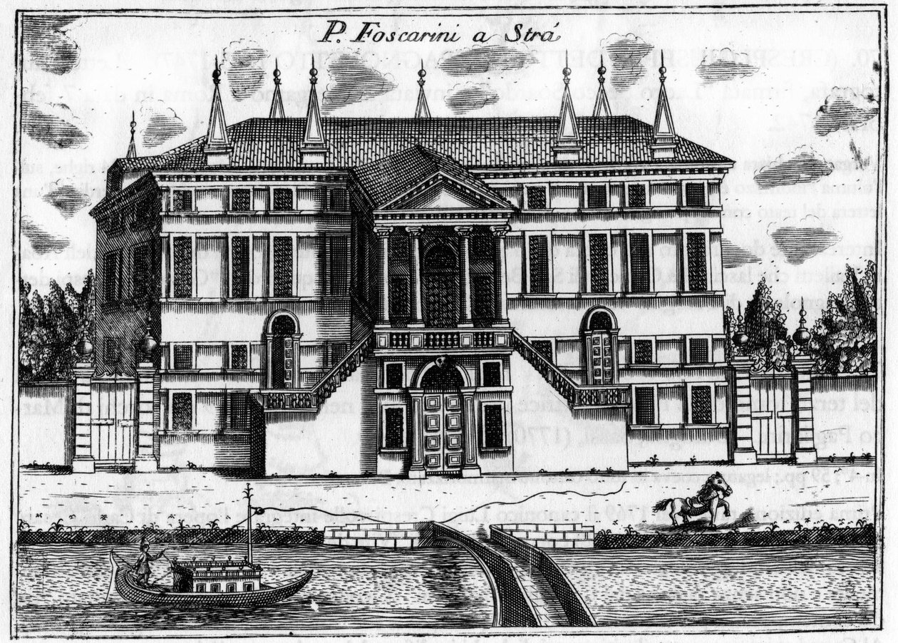 威尼斯附近的宫殿（Palazzo）Foscarini a Stra。在Vincenzo Coronelli（1650-1718）的《威尼斯的奇异性》中。 作者 文森佐·玛丽亚·科罗内利