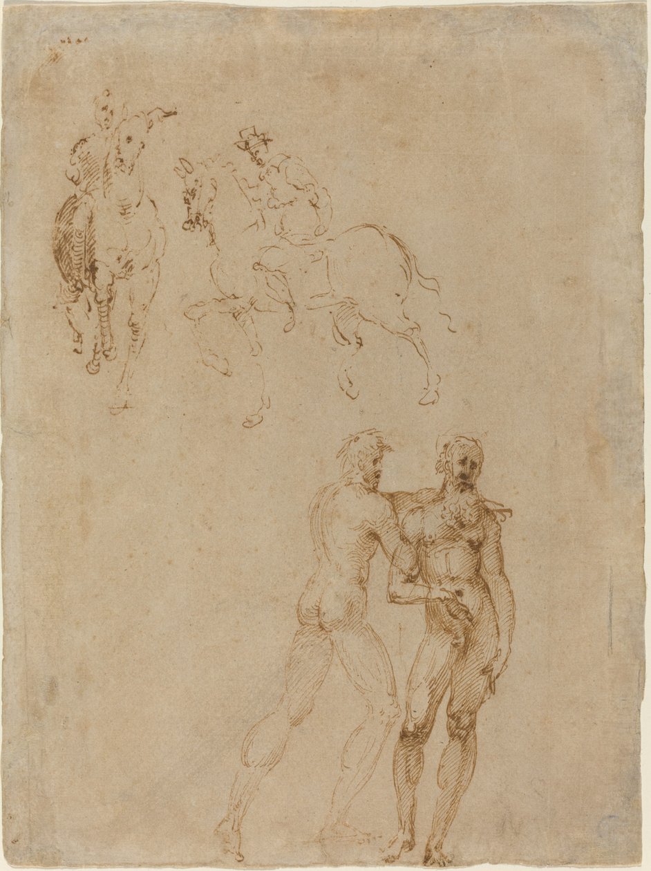 两个骑士和两个男性裸体 作者 温琴佐·塔玛尼（Vincenzo Tamagni）