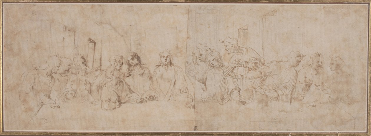 a) 《最后的晚餐》；b) 《普提》，约 1515 年（钢笔和水墨画） 作者 温琴佐·塔玛尼（Vincenzo Tamagni）