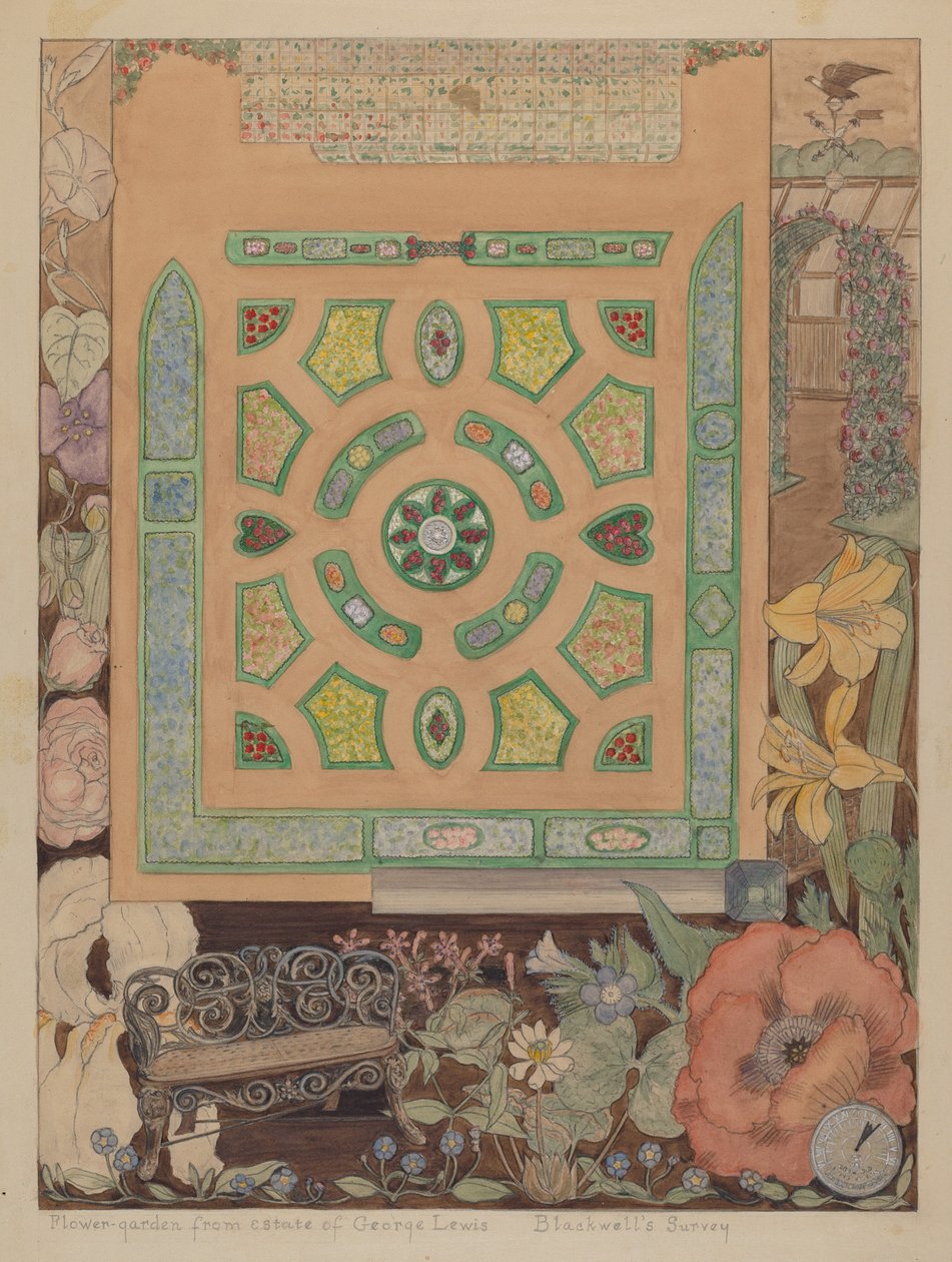 花园 - 刘易斯庄园，约1936年。 作者 弗吉尼亚理查兹